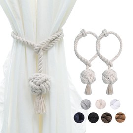 WANFASO 2 Pack Tassel Rope Curtain Tie Backs Nautical Style Drapery Holdbacks for Outdoor Curtain Tiebacks Rope - Beige