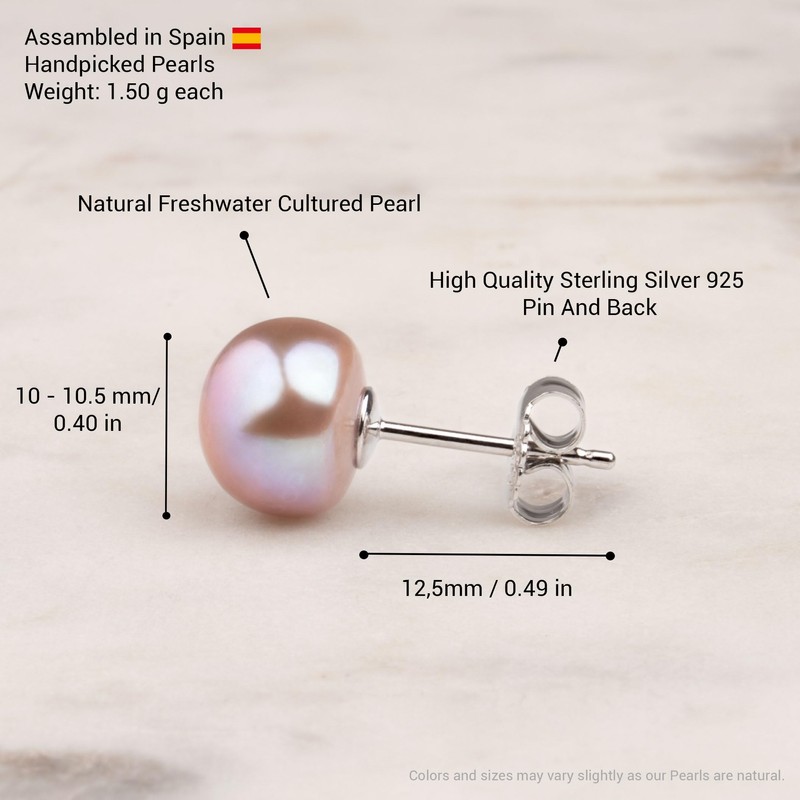Women's Pearl Earrings Pink Freshwater Cultured Pearls Button Shape Lavender