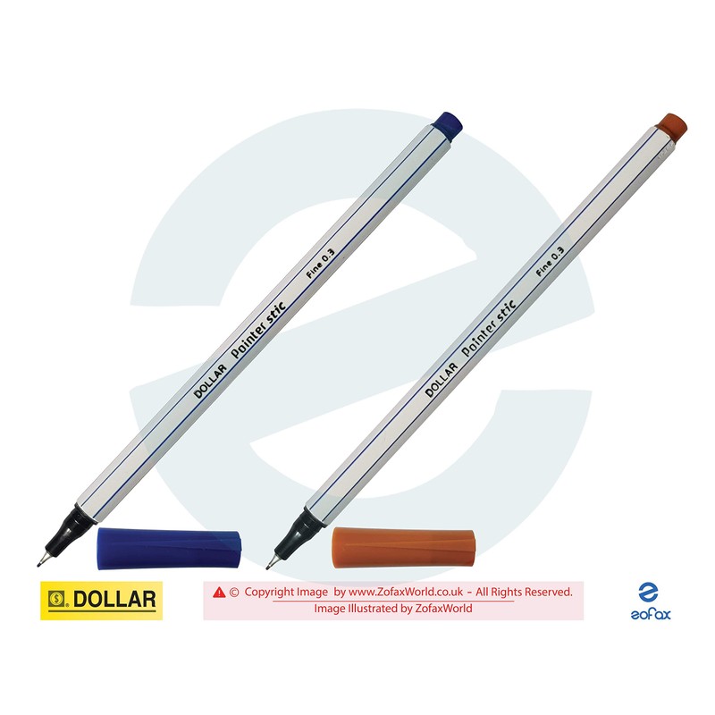 DOLLAR Pointer Stic 0.3mm Fineliner Pens - Wallet of 10