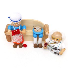 Dekohelden24 Wooden Incense Figurine Grandma and Grandpa on Sofa, Dimensions Approx. 17.5 x 7.5 x 15 cm, 15 cm