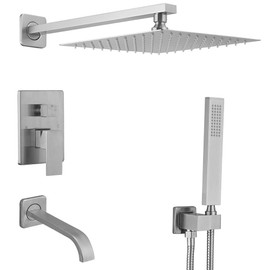 JingGang Chrome Shower System with Tub Spout Wall Mounted Tub Shower Faucet Set for Bathroom with High Pressure 10" Rain Shower head and Handheld Shower Head Set
