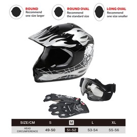 TCT-MOTORPARTS Black Skull Boy DOT Kids Youth Motocross Helmets ATV Off-Road Dirt Bike Motorcycle Full Face Helmet+Gloves+Goggles Medium