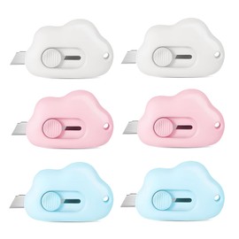 Mini Cloud Box Cutters Retractable Cute, 6 Pcs Small Utility Knives, Portable Letter Opener Slide Open with Keychain Hole, for Office School Stationery, Cutting Box Envelopes Papercutting (6)