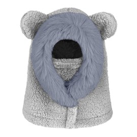 JFAN Children's Winter Hat Warm Plush Scarf Hat Boys Girls Hooded Scarf with Fleece Lining Winter Scarf Neck Warmer Panda Hat, gray