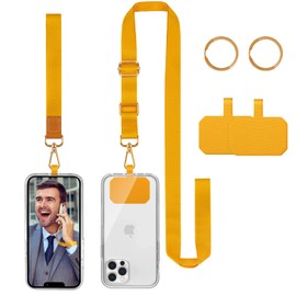 Zafolia Cell Phone Lanyard, Universal Crossbody Lanyards Adjustable Shoulder Neck Strap with Wrist Lanyard, 2 Key Rings, 7 Phone Tether Pads Compatible Most Smartphones