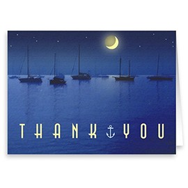 Stonehouse Collection | Nautical Moonlight Boat Theme Thank You | 10 Boxed Boating Note Cards & Envelopes (Standard)