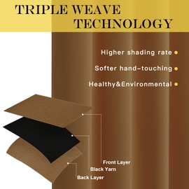 NICETOWN Bedroom Curtain 63 inch Length - Grommet Top Blackout Room Darkening Sound Reduction Privacy Thermal Drape for Flat/Laundry, Gold Brown, W52 x L63, 1 Panel