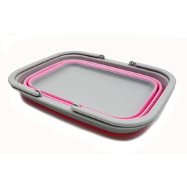 SAMMART 9.2L (2.37Gallon) Collapsible Tub with Handle - Portable Outdoor Picnic Basket/Crater - Foldable Shopping Bag - Space Saving Storage Container (1, Grey/Pink)