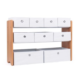 Humble Crew Kids Toy Organizer with 9 Collapsible Fabric Storage, Natural Wood and White Bins