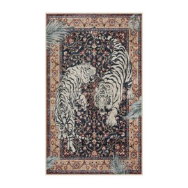 Moynesa Tiger Machine Washable Rug, 3 x 5 Entryway Area Rug Non Slip Vintage Soft Rug for Living Room, Ultra Thin Boho Stain Resistant Kitchen Throw Mat for Entrance Bedside, Puce Red