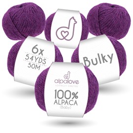 ALPALOVE Bulky Set (6 x 1.75 oz) Super Soft Baby Alpaca Knitting Yarn Berry 328 Yards