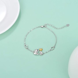 LONAGO Elephant Bracelet 925 Sterling Silver Mother Elephant Bracelet with Sunflower Gift for Mother Women