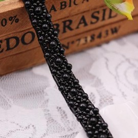 Yulakes 2 Yards Beads Lace Trim Mesh Lace Ribbon Fabric Clothing Decoration Wedding Dress Collar Sleeves Lace Applique DIY Crafts (Black)