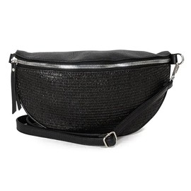 Caracol Women's Rafia Belt Bag With Removable Adjustable Shoulder Strap Vegan Leather Midnight Black, Midnight Black