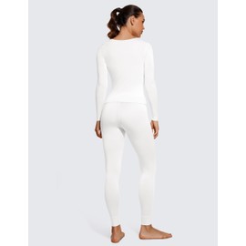 CRZ YOGA Soft Thermal Underwear Sets for Women Lightweight Long Johns Base Layer Pajamas Warm Top Bottom White 4 X-Small