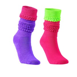 PINCHUAN 1Pairs Neon Socks for Women 80s 90s Neon Slouch Socks Women's Leg Warmers Slouch socks Pink/Green Long Sock Soft Scrunch Knee High Sock 80S neon Outfit-1pairs Color mixing