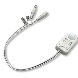 3in1 DC 5V-24V On Off Switch PIR Motion Activated Body Sensor Switch Cable LED Dimmer for LED Strip Light Camera Motor Automatic Equipment with Light Sensing Detection Function (DC Connector, White)