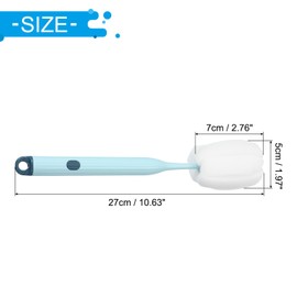 PATIKIL 10.7 Inch Bottle Soft Brush, 1 Pcs Soft Sponge Bottle Cleaner with White Plastic Long Handle Cup Brush Scrubber for Vase Bottle Pot Wine Glass Cup Mugs, Light Blue