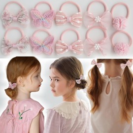 KAQILE Pack of 10 Hair Bobbles for Children, Colourful Elastic Hair Bobbles, Soft Bow Hair Band, Hair Scrunchie Girls, Ponytail Holder, Hair Accessories for Little Girls, Children (10 Pieces, Pink)