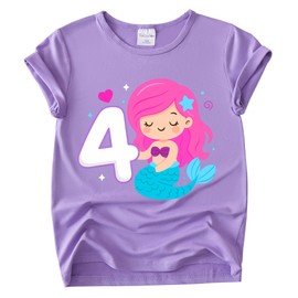 3-8 Years Mermaid Birthday Outfit for Girls - Tutu Skirt, Shirt, Satin Sash & Headband (Purple 4, 4-5 Years)