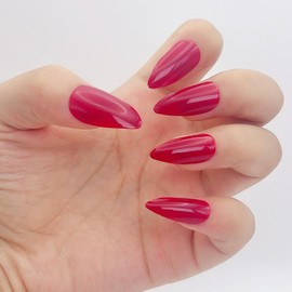 NGMATY Press On Nails Classic Red Glossy Nails Art Solid Color Nails Medium Tip Almond Fake Nails 12 Sizes - 24 Pcs Gel False Nail Set