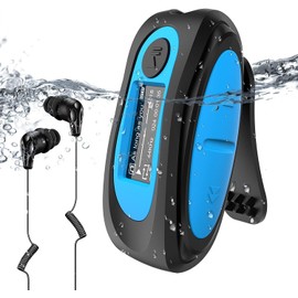 AGPTEK - Reproductor MP3 impermeable IPX8 con visualización, reproductor de música multifuncional con clip con auriculares impermeables para surf, natación, deportes acuáticos