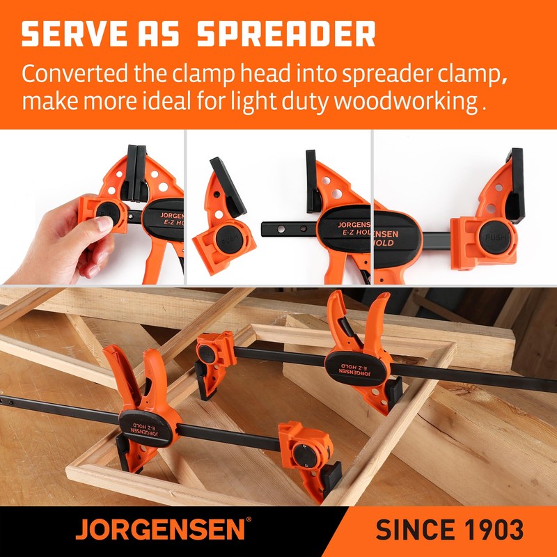 Jorgensen 6" Bar clamps for woodworking - 4-Pack, One-Hand Light