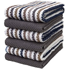 Premium Kitchen Towels (16âx 26â, 6 Pack) â Large Cotton Kitchen Hand Towels â Popcorn Striped Design â 430 GSM Highly Absorbent Tea Towels Set with Hanging Loop â Grey