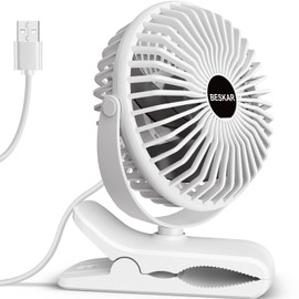 BESKAR Clip on Fan, 360° Rotation Quiet Stroller Fans with Strong Airflow,3 Speeds, Portable Small Fans with Sturdy Clamp,Perfect Personal Cooling Fan for Office Table Bedroom Kitchen
