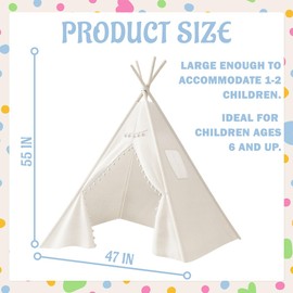 Jamceoceo Jamceoceo 4 PCS Teepee Tent for Kids,Washable Tapered Kids Teepee Tent,Bohemian White Collapsible Sleepover Tents,for Boys and Girls Sleepover Pajamas Party Birthday SPA