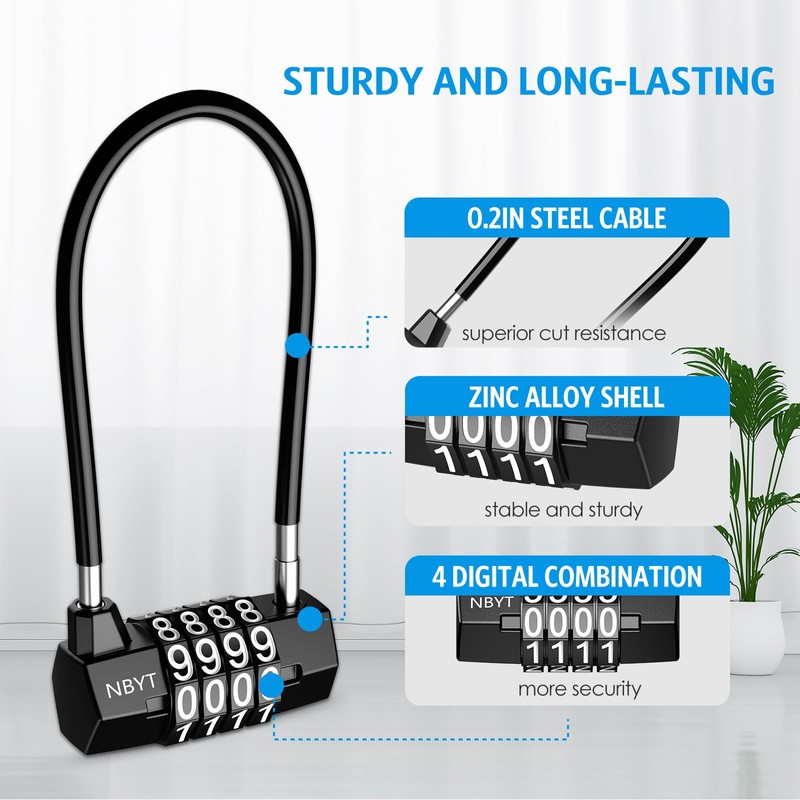 Brifit Combination Padlocks, Long Shackle Padlock with 4 Digit Code,