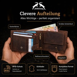 Hodalump Genuine Leather Men's Wallet in Gift Box with RFID Protection (6 Variants) Leather, Germany
