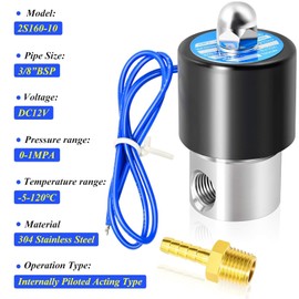 TAILONZ PNEUMATIC 3/8" BSP 12V Stainless Steel Barbed Solenoid Valve for Water, Air, Fuels, Gases Closed Type