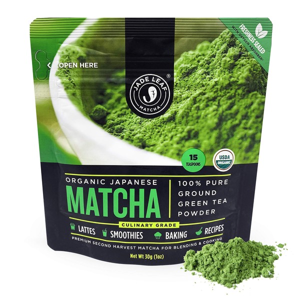 Jade Leaf Matcha Green Tea Powder - Organic, Authentic Japanese Origin - Culinary Grade - Premium 2nd Harvest [1oz]