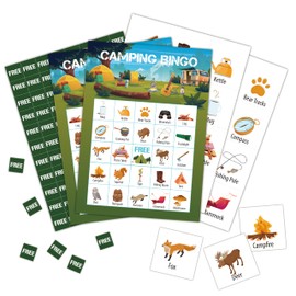 Foosproea Camping Bingo Cards, Camp Bingo Games for 24 Players, Camp Adventure Games for Family Friends Large Group Activities, Hike Field Trip Holiday Party Favors Supplies Decorations(24)