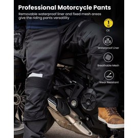 ILM Motorcycle Motocross Riding Pants Mens Detachable Waterproof Liner CE Armored All Season Model PO1N Black