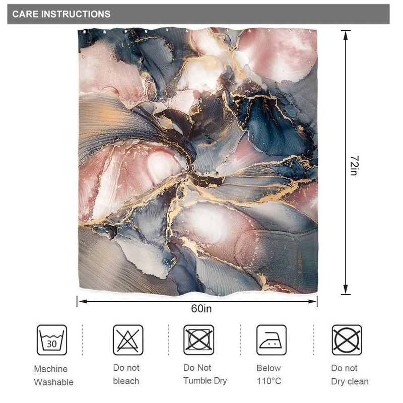 Riyidecor Marble Abstract Shower Curtain for Bathroom Decor 60Wx72H Navy