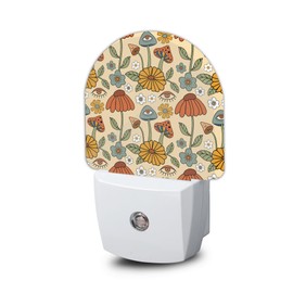 AOWULA Mushroom Retro Floral Night Light,Plug-in Nightlights with Light Sensors for Boys Girls,Dusk to Dawn Sensor Wall Lamp for Stairway/Hallway/Kitchen