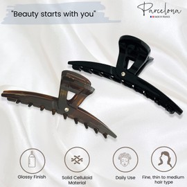 Parcelona Pinch Small Concealed Spring In Tortoise Shell and Black Hair Clips Claws with Crystal for Fine Hair