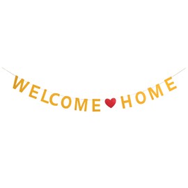 NAUZE Glitter Welcome Home Banner Sparking Shiny Welcome Home Decoration Family Party Banner(Red)