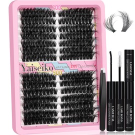 Yaiseiko Fluffy Lash Clusters Kit Lash Extension Kit 266pcs Volume Thick Eyelash Extension Kit 70D/90D 2 Styles Eyelash Clusters Kit Bond and Seal Lash Glue with Tweezers Individual Lashes Kit(9-18MM)
