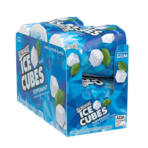 ICE BREAKERS Ice Cubes Peppermint Sugar Free Chewing Gum Bottles, 3.24 oz (6 Count, 40 Pieces)