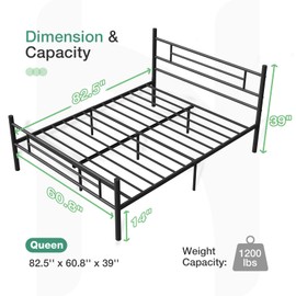 Novilla Queen Bed Frame with Headboard and Footboard, 14 Inch Metal Platform Bed Frame Queen Size, Heavy Duty Slats Support