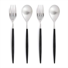Cutipol MIO Black / Matte Silver Dinner (2 Fork/Spoons) Set of 4