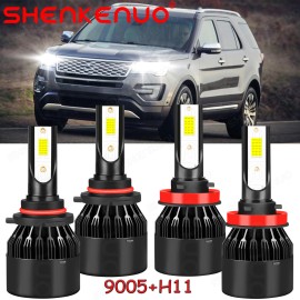 SHENKENUO For Ford Explorer 2011-2015 4X 9005+H11 LED Headlight High Low Beam Bulbs Combo