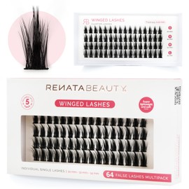 Renata Beauty Winged Lashes - 64 pcs Multipack, Varied Lengths (10mm, 12mm, 14mm), Dramatic Winged Effect, C Curl, Easy to Apply, Reusable, Ideal for Bold, Eye-Catching Makeup Looks