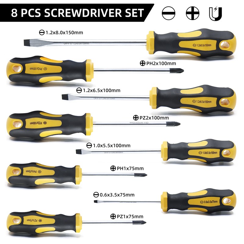 CCLIFE Screwdriver Set 8-Piece Magnetic Screwdriver Set with Slotted, Pozidriv
