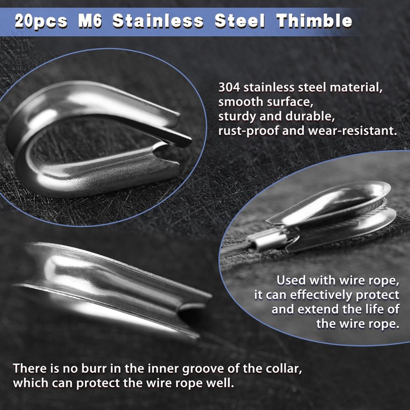 LEONTOOL 20pcs M6 304 Stainless Steel Thimble 1/4 Inches Diameter