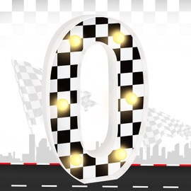 Liengoron Racing Car Light up Numbers 8.5in Birthday Party Decoration Checkered Print Light up Sign Racetrack Black and White Racing Theme Party Supply Table Centerpiece for Parties Supplies Number 0