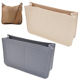 WADORN 2 Colors Felt Handbag Insert Organizer, Microfiber Tote Bag Organizer with Pockets for Hermes Evelyne 29 Purse Insert Liner Bag Interior Shaper Rectangle Compartments (Khaki, Grey)